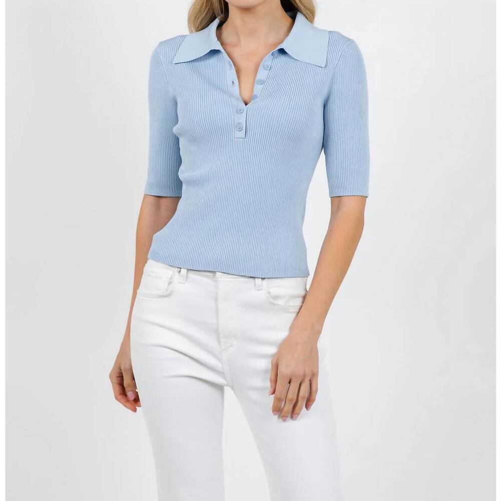 NEW SIMKHAI secily collared polo top in tidepool